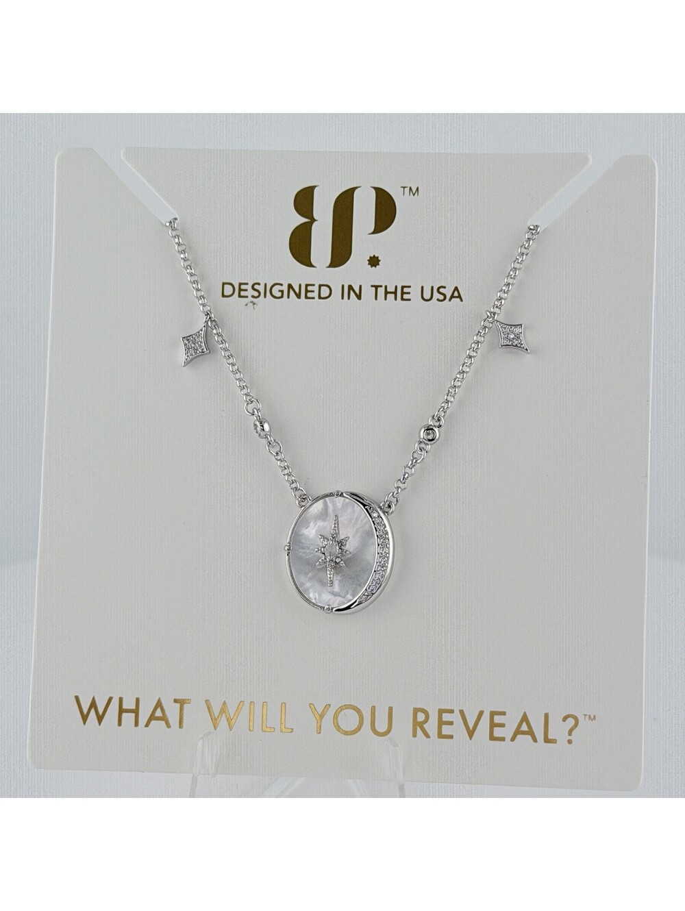 Bomb Party Halo Necklace "Bound By Love" Genuine Moonstone & MOP on Rhodium